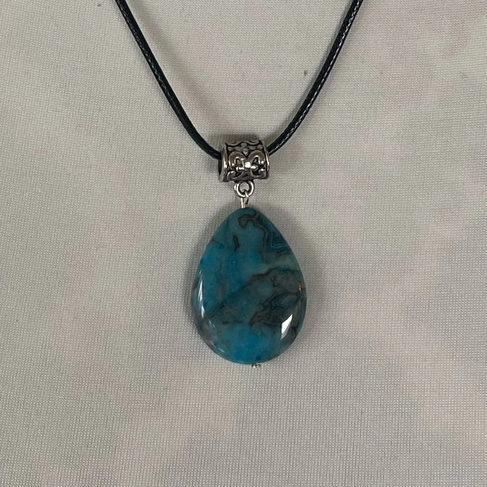 Teardrop Blue/Green Genuine Gemstone Pendant Necklace